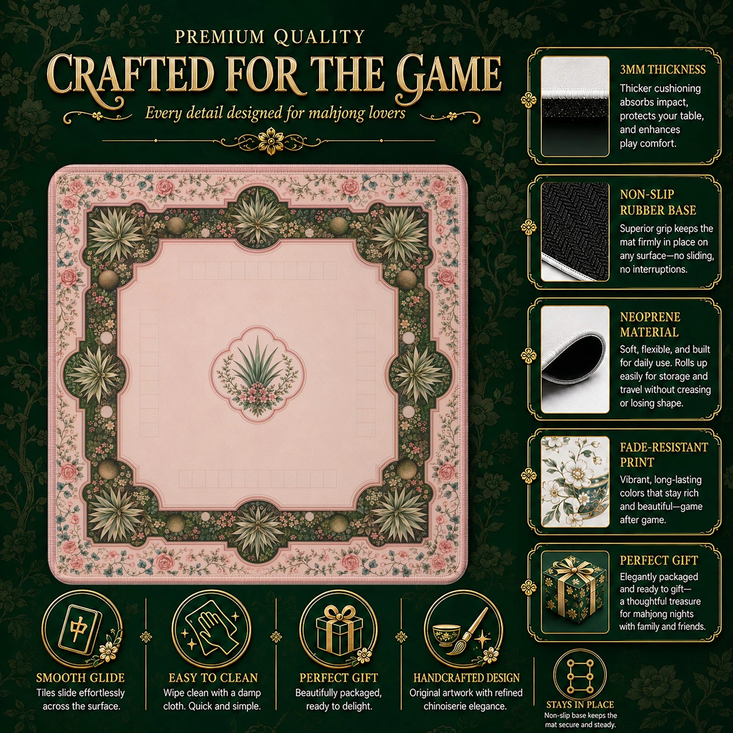 Blush Agave Mahjong Mat – neoprene mah jongg table mat
