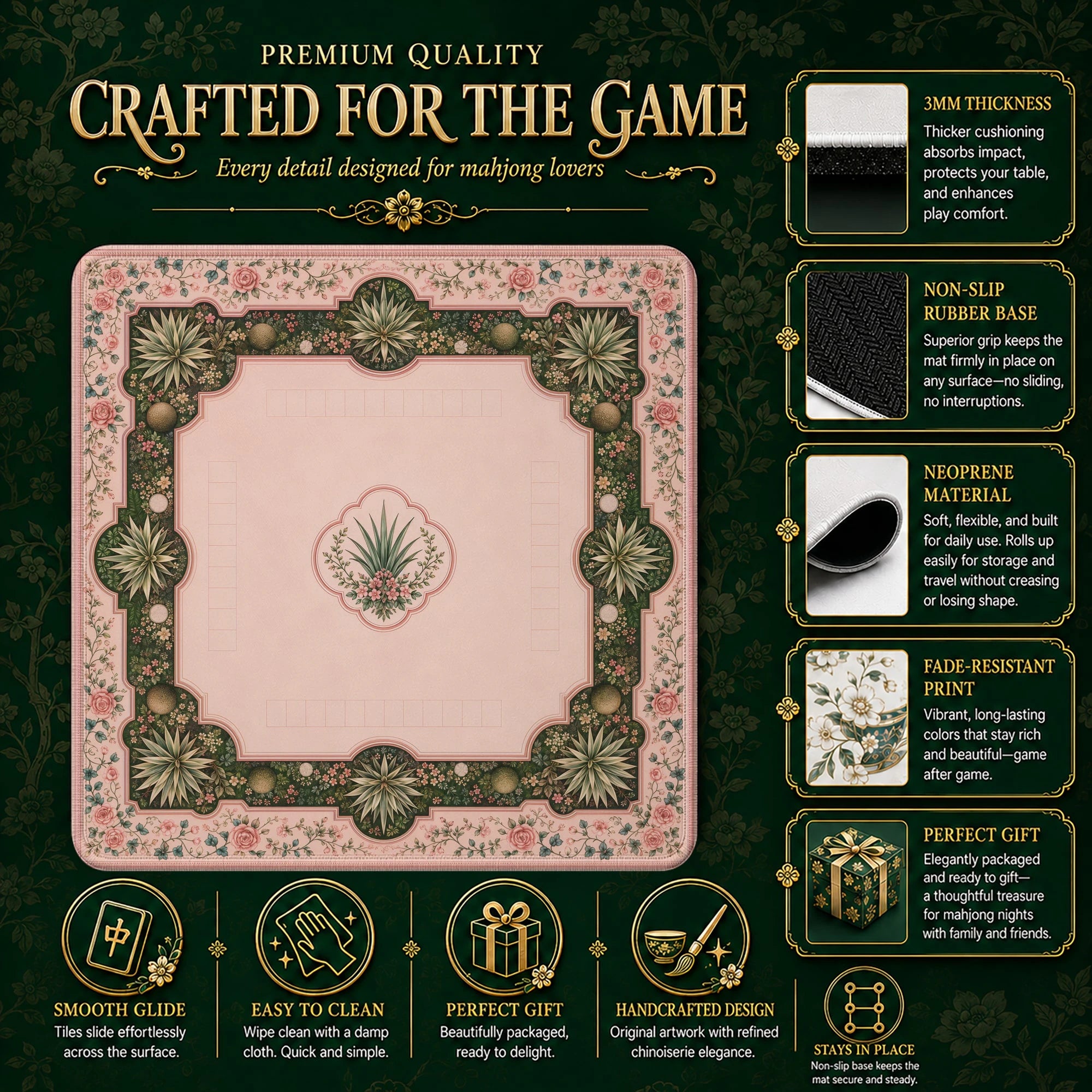 Blush Agave Mahjong Mat – neoprene mah jongg table mat