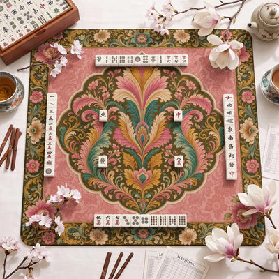 Zartrosa Damast Mahjong-Matte - Mah-Jongg Tischmatte