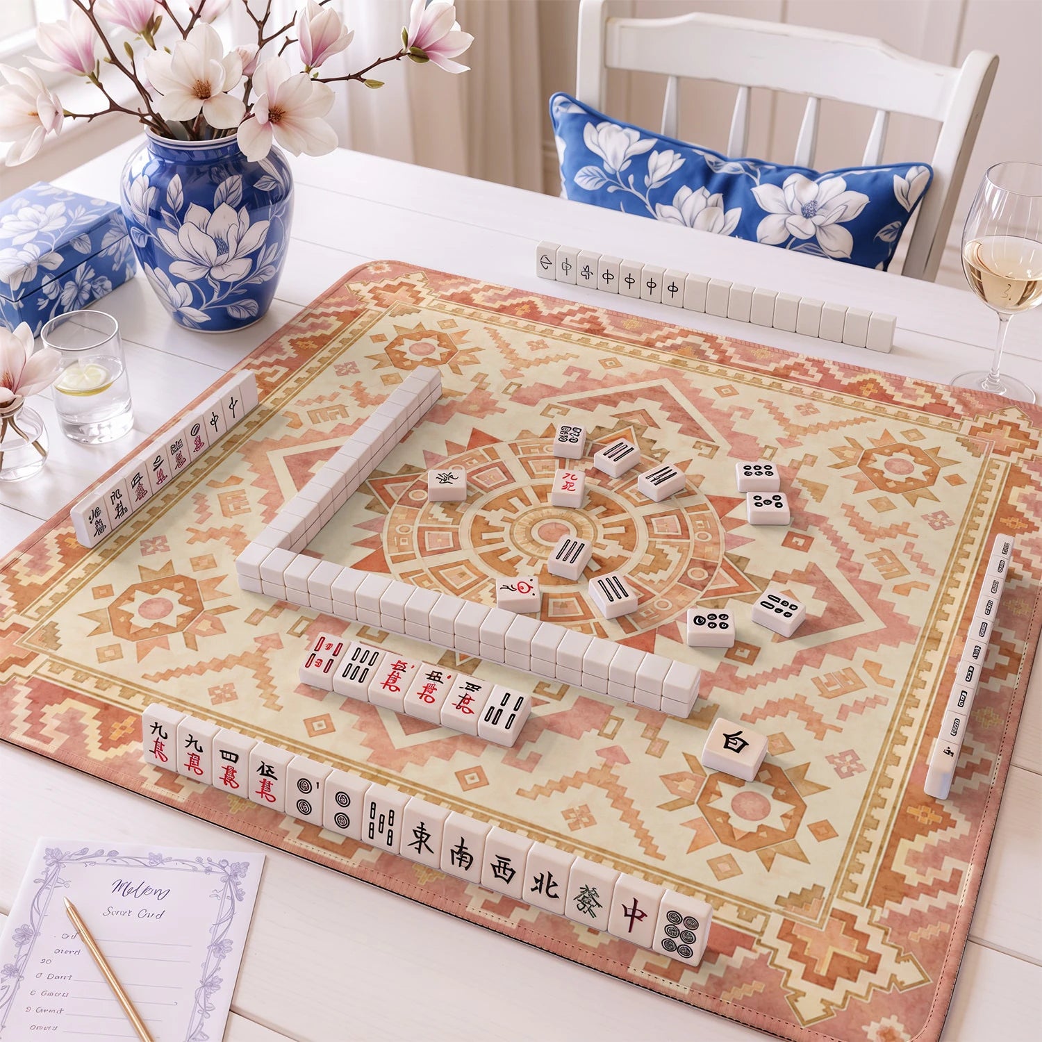 Blush Kilim mahjong mat – M (60x60 cm) and L (81x81 cm) sizes