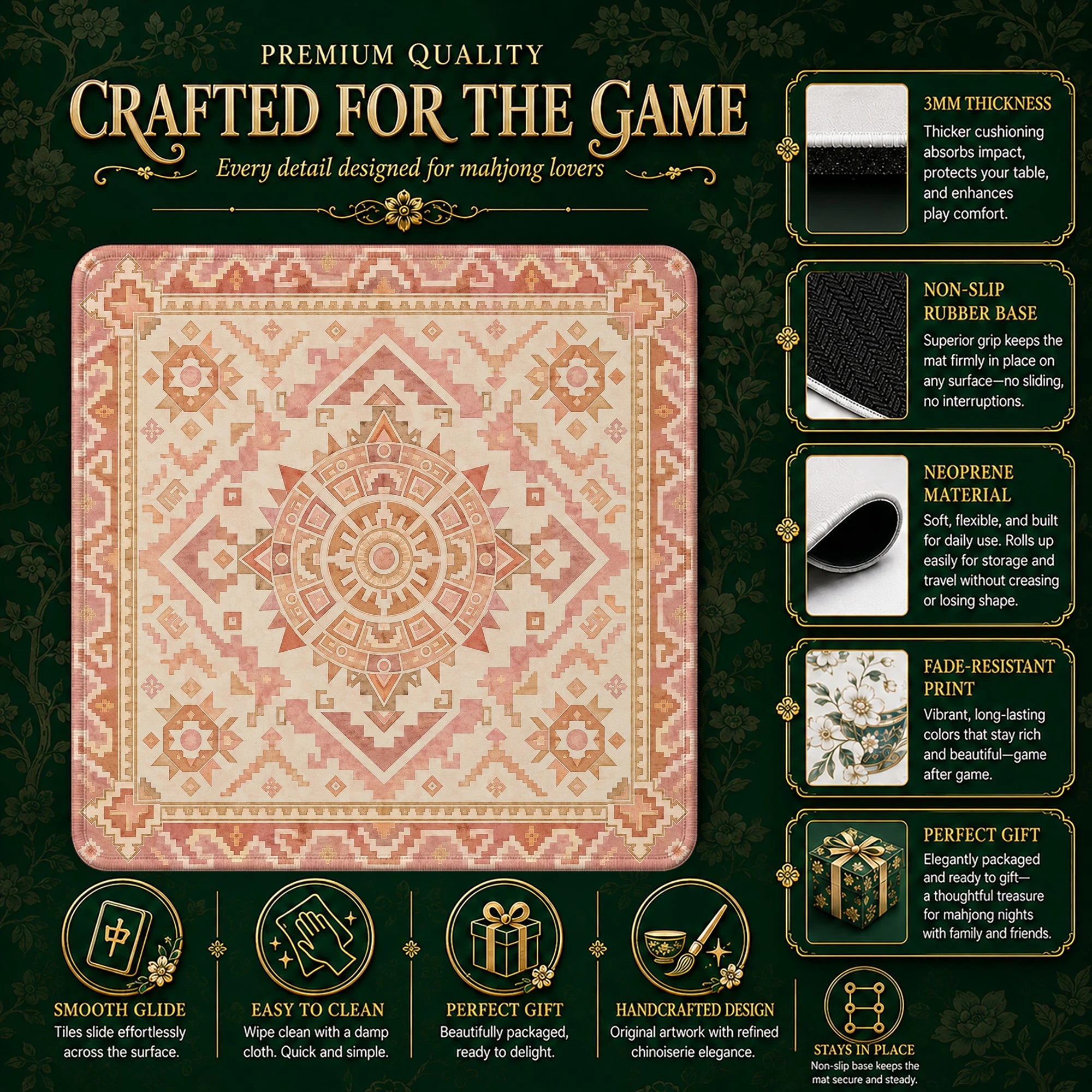 Blush Kilim Mahjong Mat – neoprene mah jongg table mat