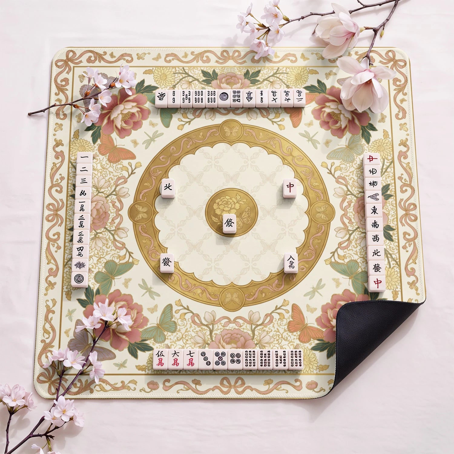 Blush Peony Mahjong Mat - Mah Jongg Table Mat