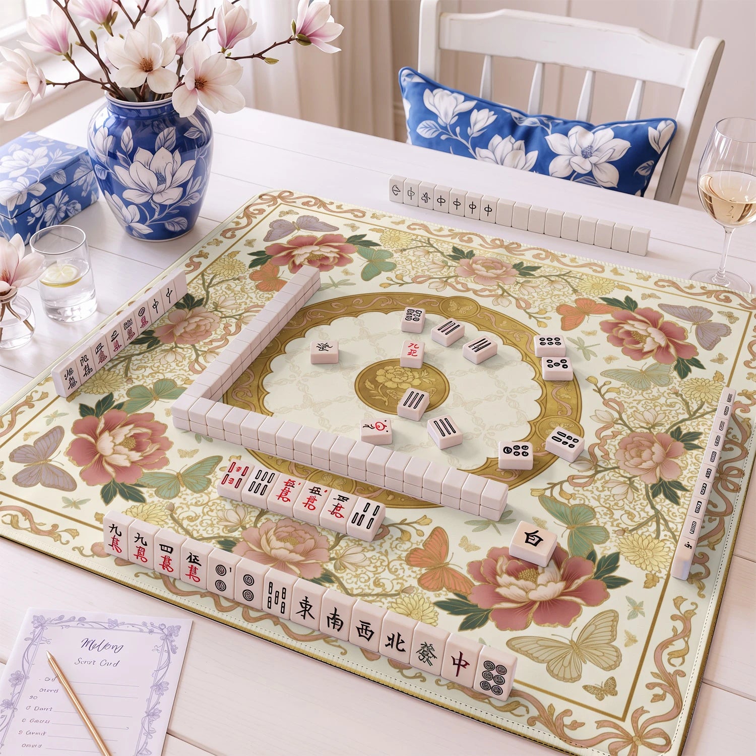 Blush Peony Mahjong Mat - Mah Jongg Table Mat