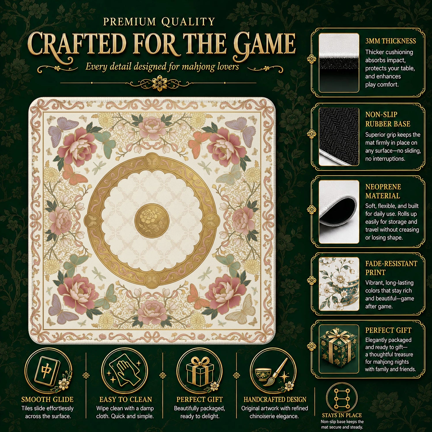 Blush Peony Mahjong Mat - Mah Jongg Table Mat