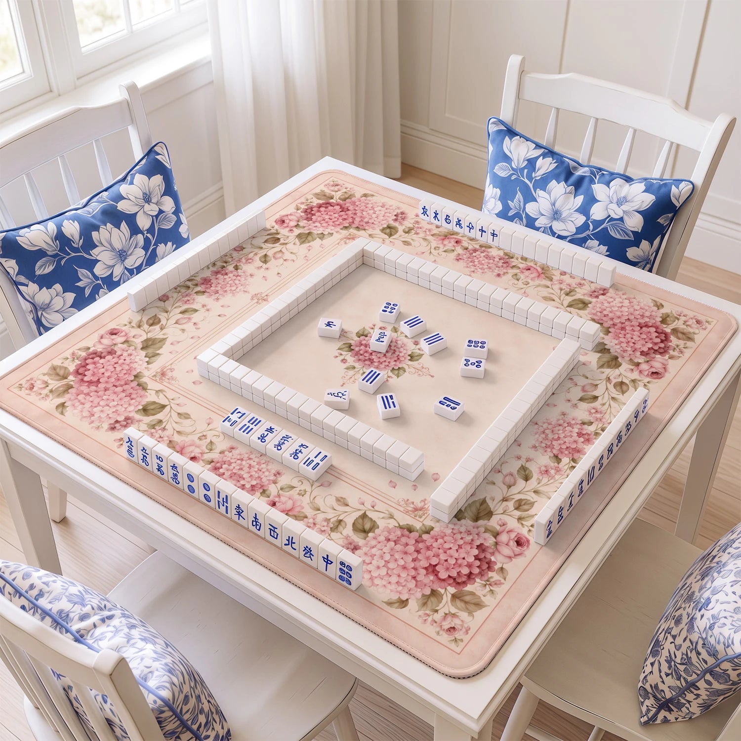 Blush Rose Hydrangea Mahjong Mat - Mah Jongg Mat
