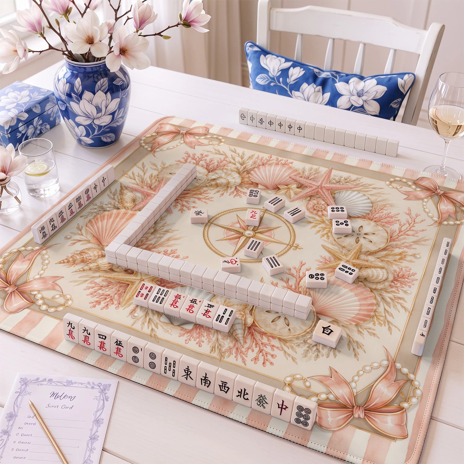 Blush Shell mahjong mat – M (60x60 cm) and L (81x81 cm) sizes