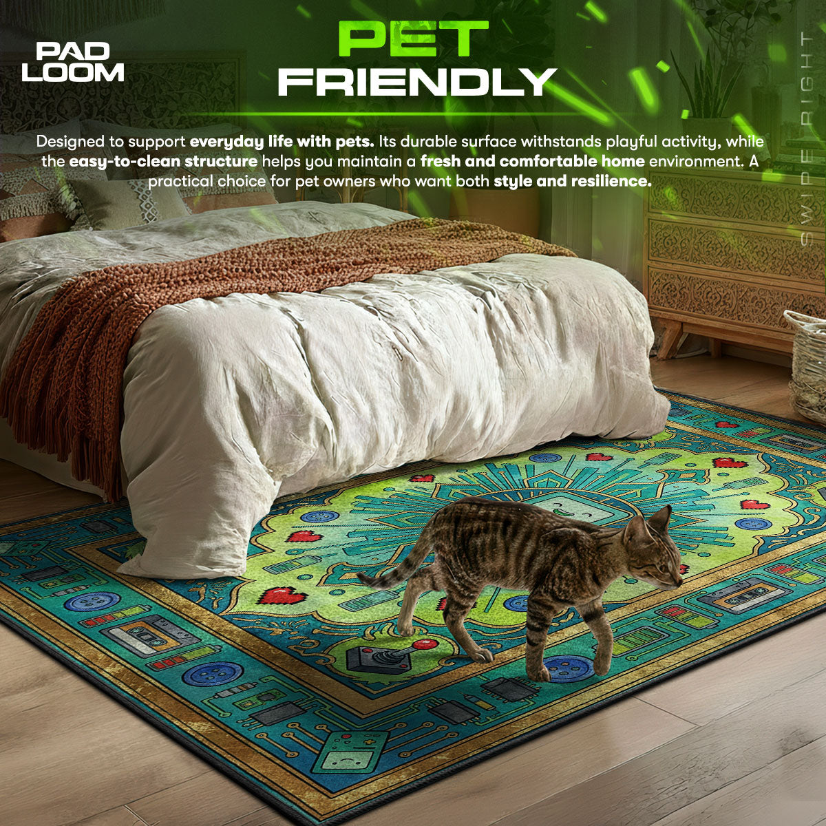 Detailed close-up of BMO rug pattern