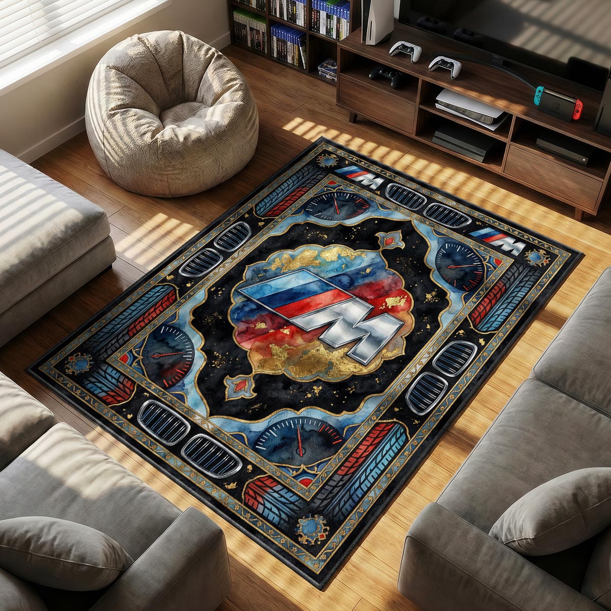 BMW M themed area rug for home decor fans