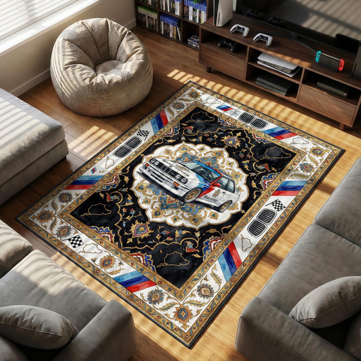 BMW M3 themed area rug for home decor fans