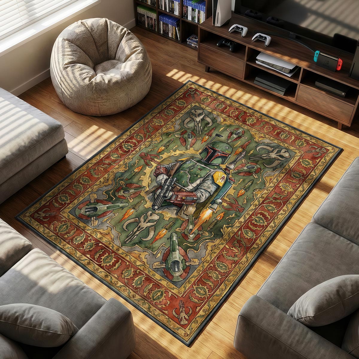 Boba Fett themed area rug for home decor fans