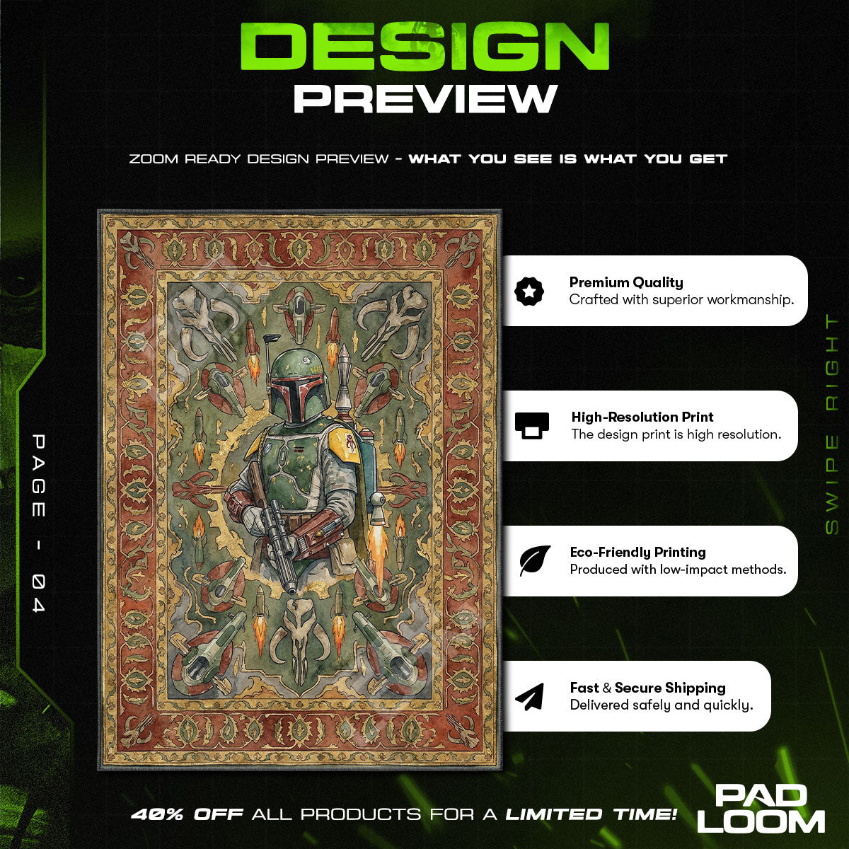 Room character design printed on rug
