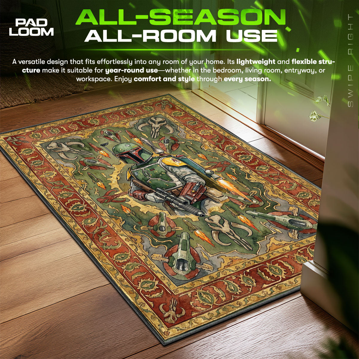 Boba Fett Bounty Hunter Star Wars Room fan rug — premium quality print