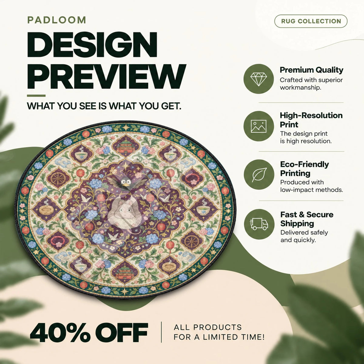 Boh Mouse Medallion Studio Ghibli round rug full design preview