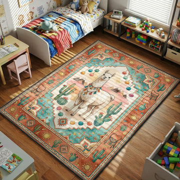 boho llama desert cactus southwestern kids bedroom area rug
