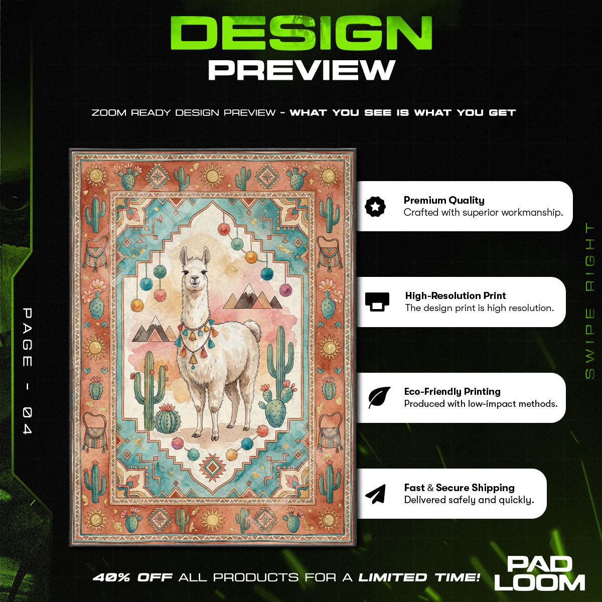 Boho Llama Desert Rug - Southwestern Kids Room Mat