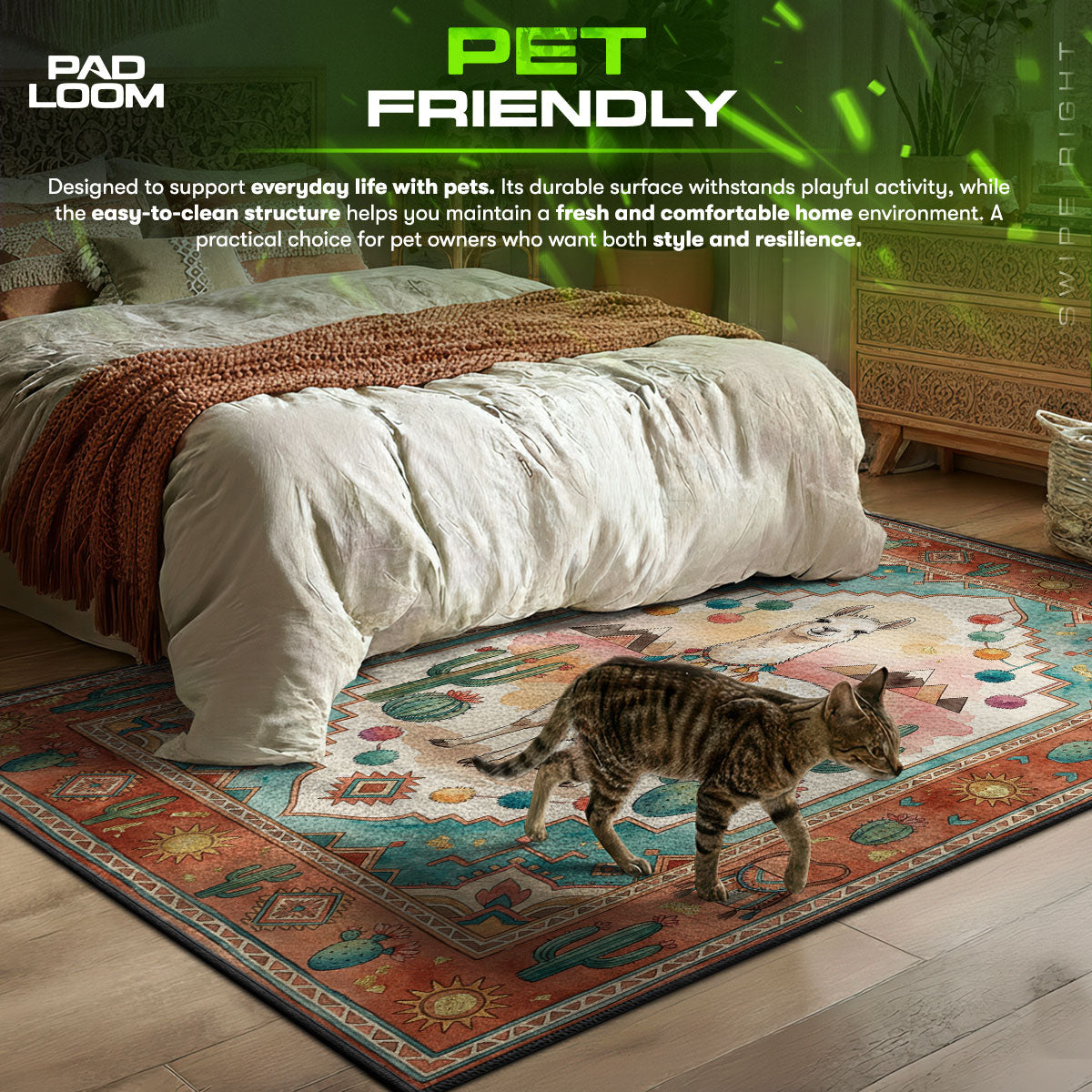 Boho Llama Desert Rug - Southwestern Kids Room Mat