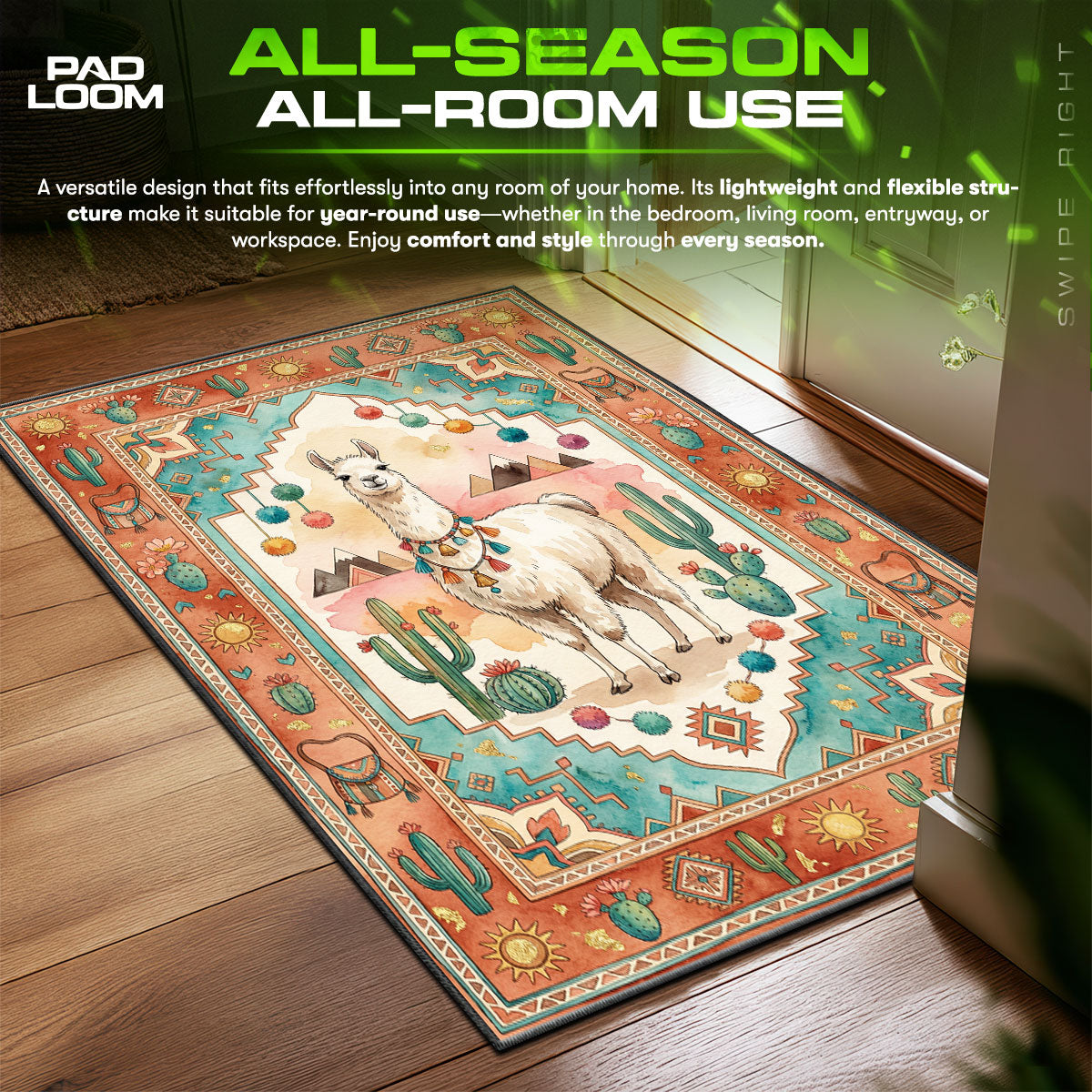 Boho Llama Desert Rug - Southwestern Kids Room Mat