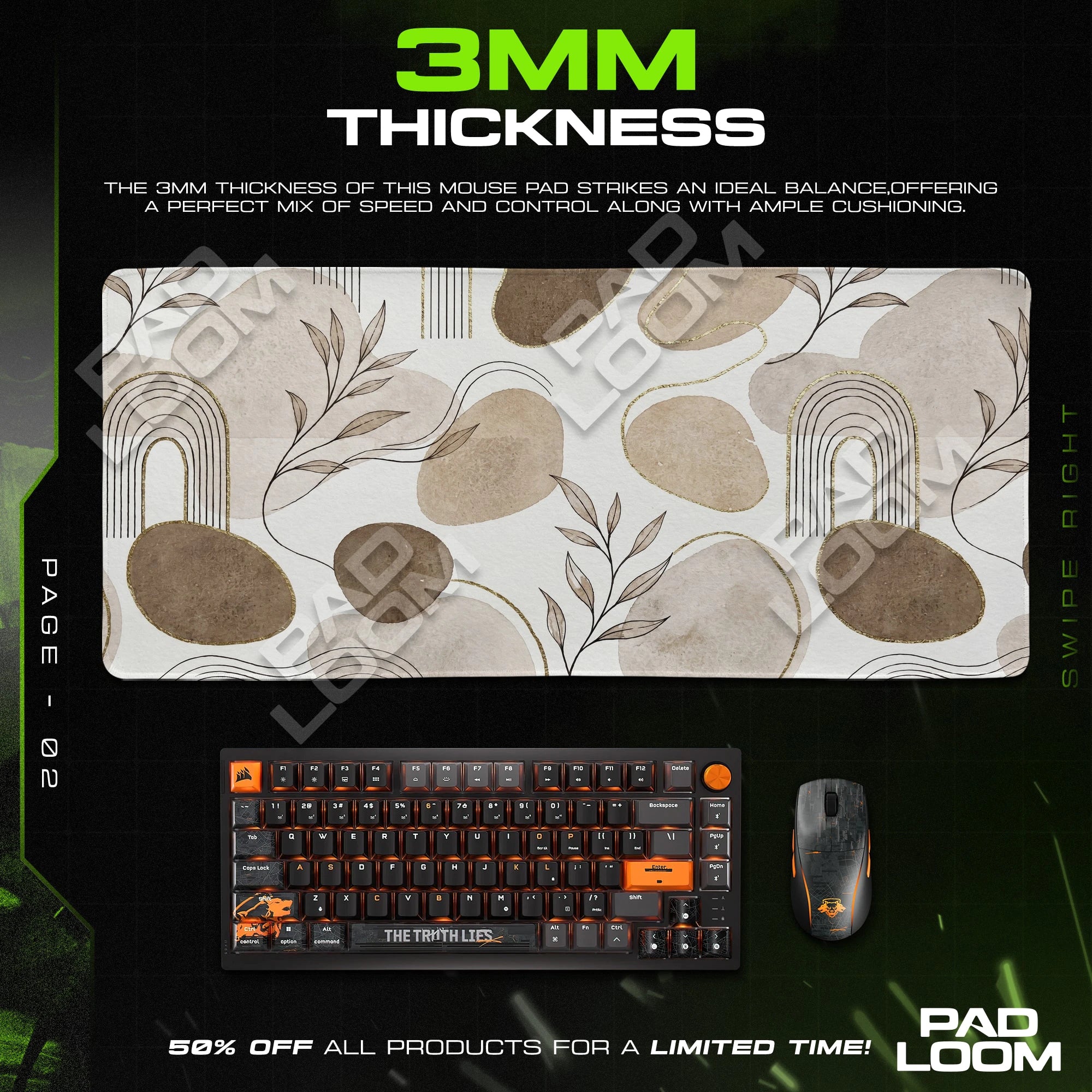 Boho Pebble Leaf Mouse Pad - Abstract Desk Mat