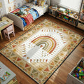 boho rainbow sun neutral tones kids bedroom area rug