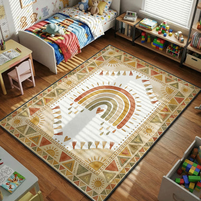 Boho Rainbow Sun Rug - Kids Floor Mat