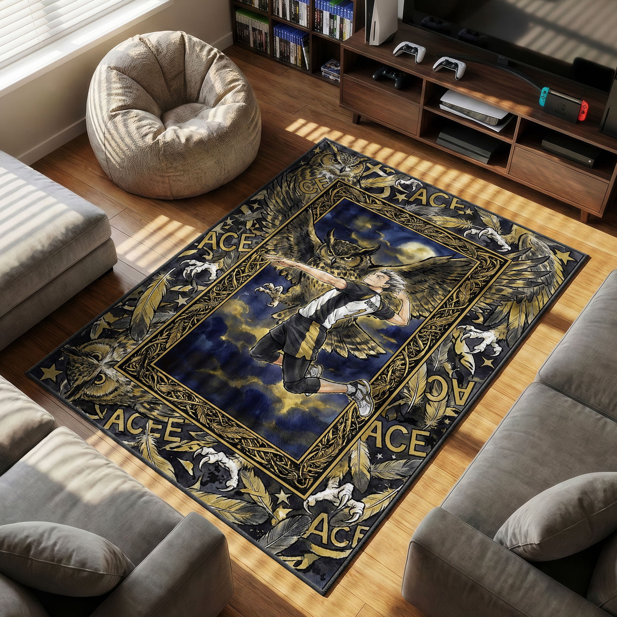 Kotaro Bokuto themed area rug for home decor fans