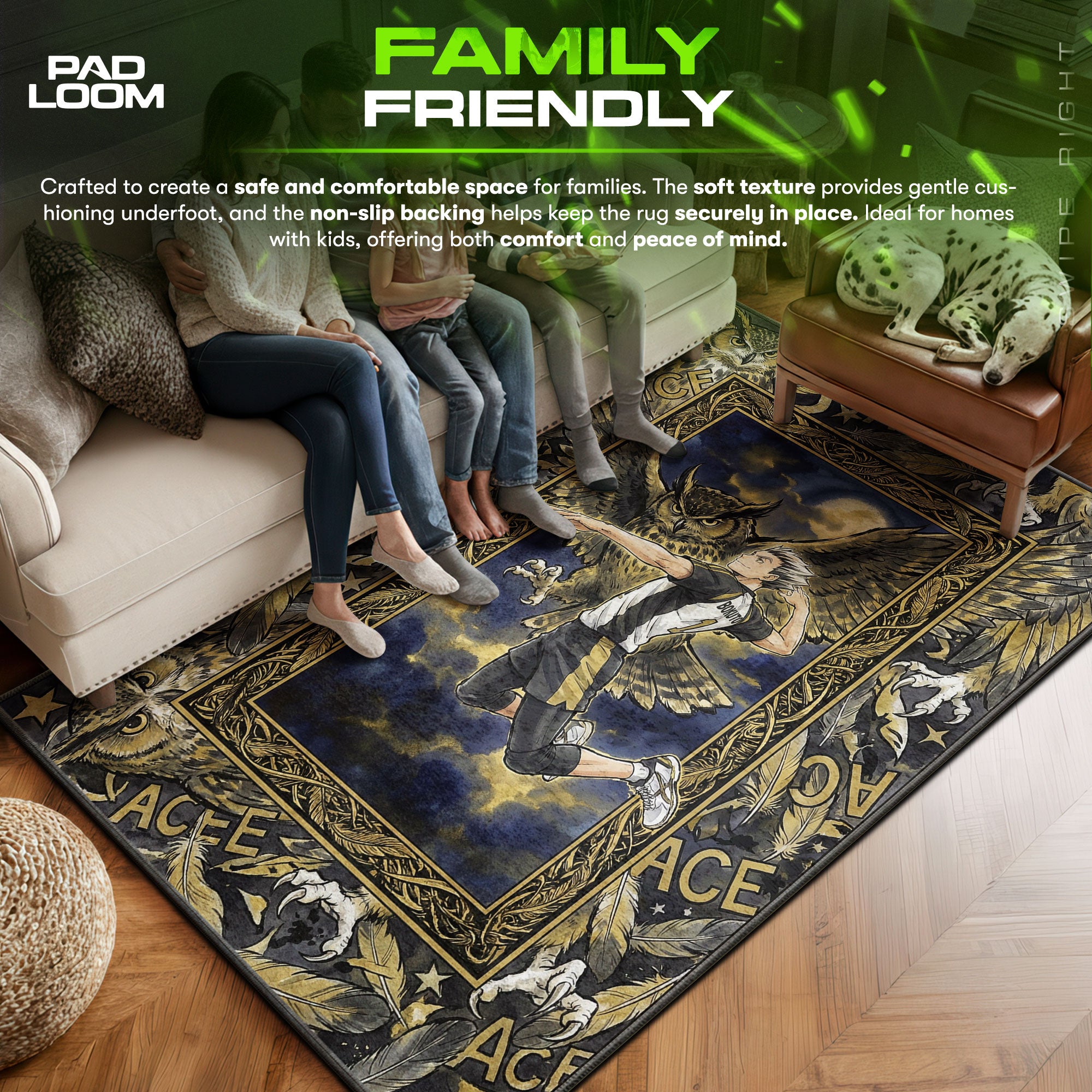 Kotaro area rug showing full home decor artwork