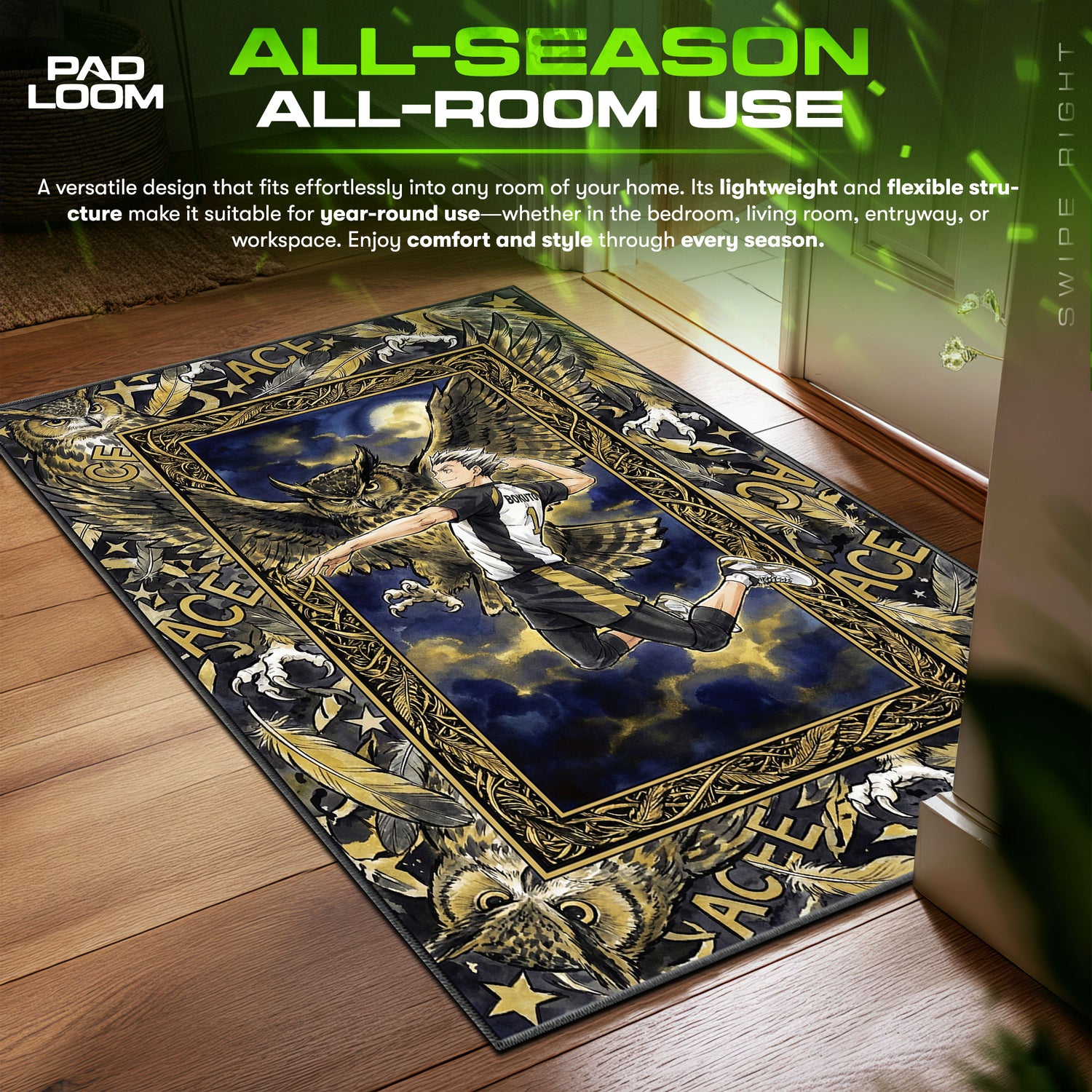 Kotaro Bokuto Owl Ace Haikyuu Chair fan rug — premium quality print