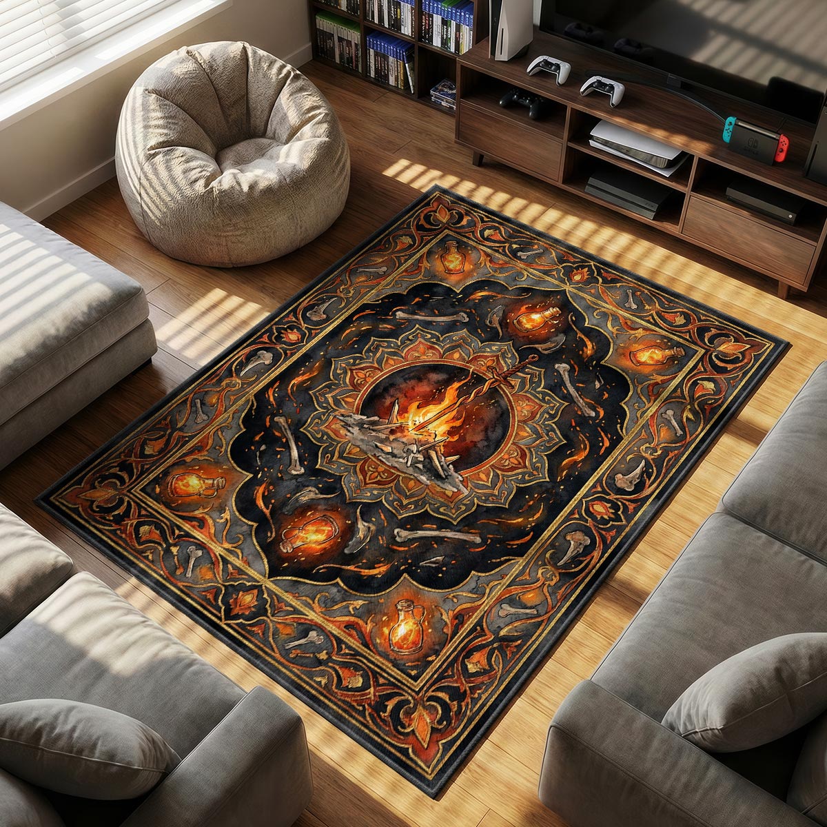 Bonfeuer Erleuchteter Zufluchts-Teppich - Dunkle Seelen Stuhlmatte