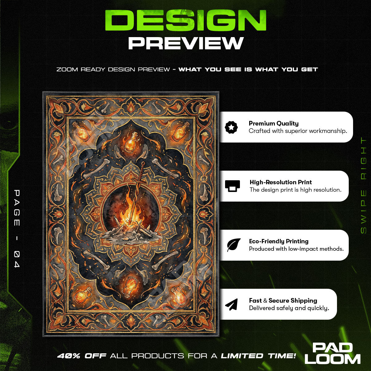 Bonfeuer Erleuchteter Zufluchts-Teppich - Dunkle Seelen Stuhlmatte