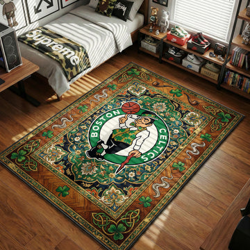 Boston Celtics Lucky Leprechaun wood border green gold hypebeast area rug