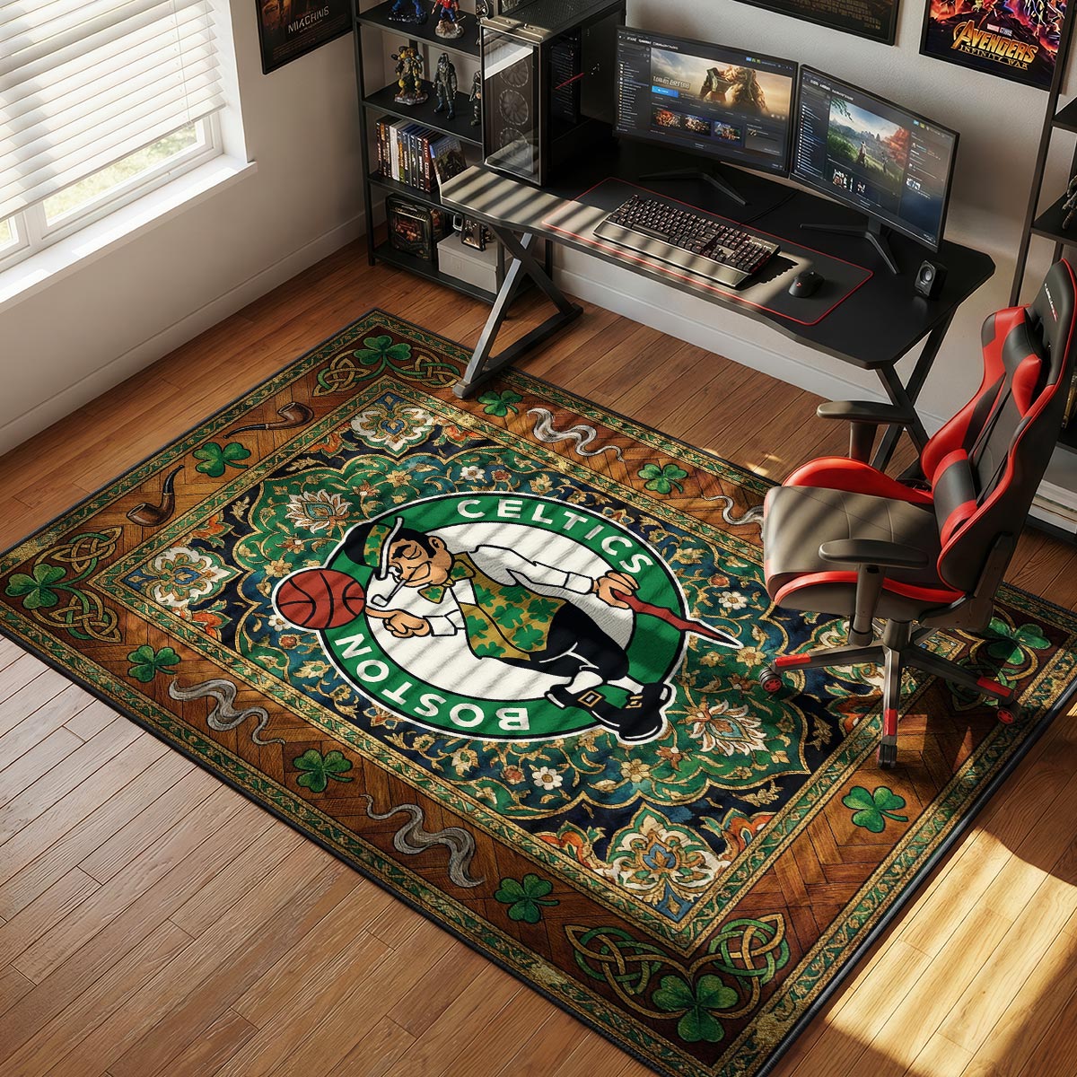 Boston Celtics Ornate Basketball Floor rug — main product view