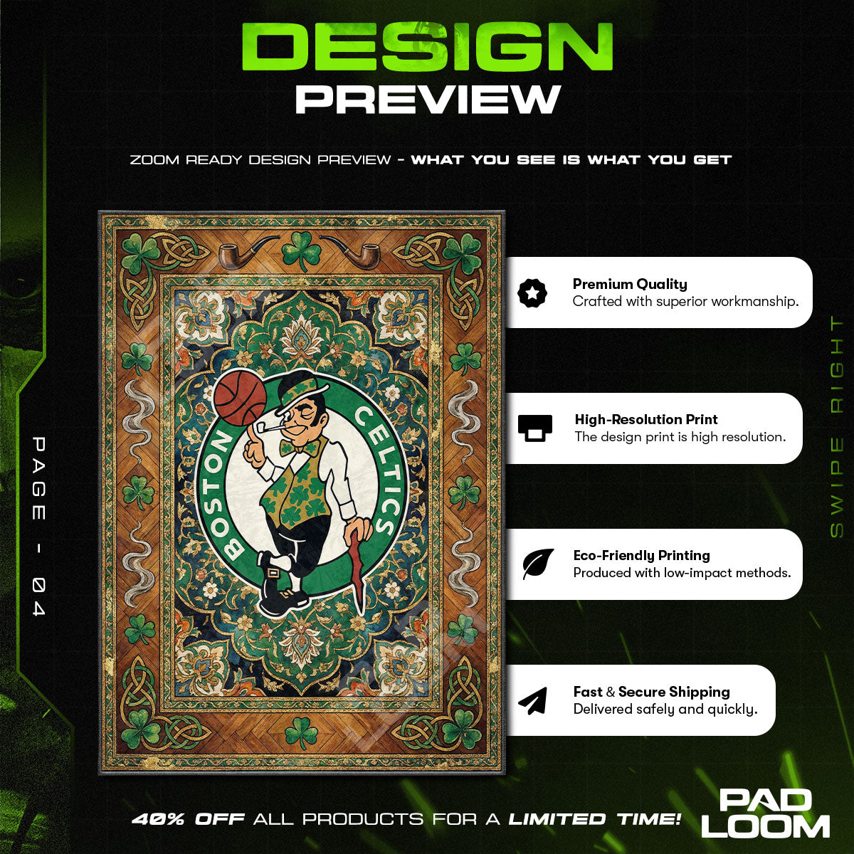 Floor character design printed on rug