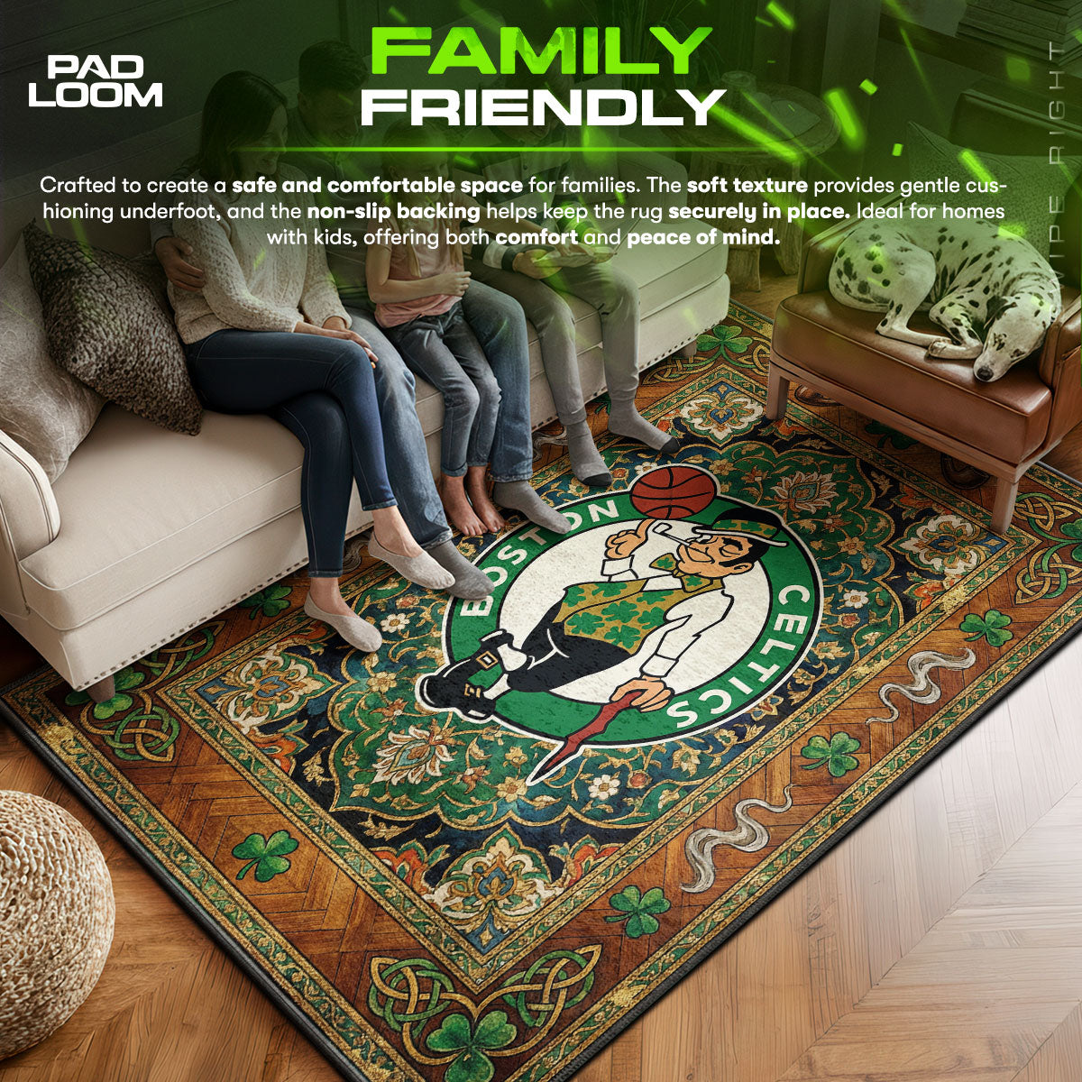 Boston area rug showing full home decor artwork