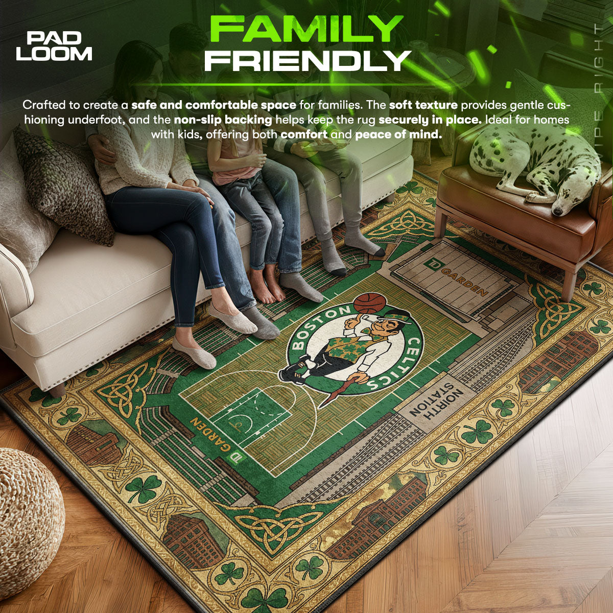 Boston area rug showing full home decor artwork