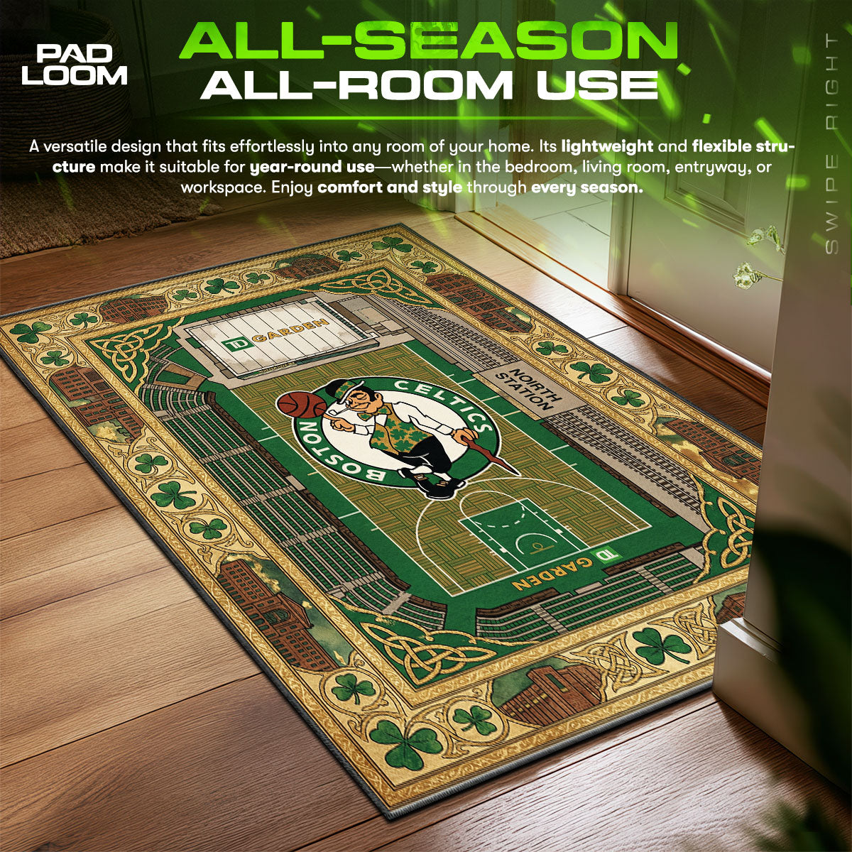 Boston Celtics TD Garden Basketball Floor fan rug — premium quality print
