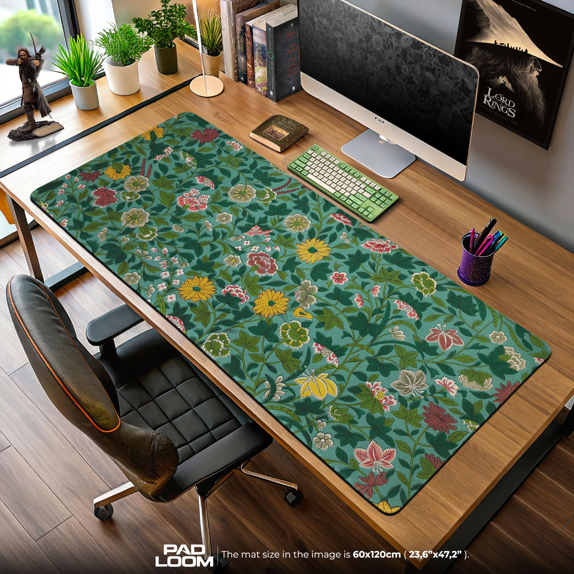 Botanical Garden Mouse Pad, Vintage Floral Gaming Desk Mat