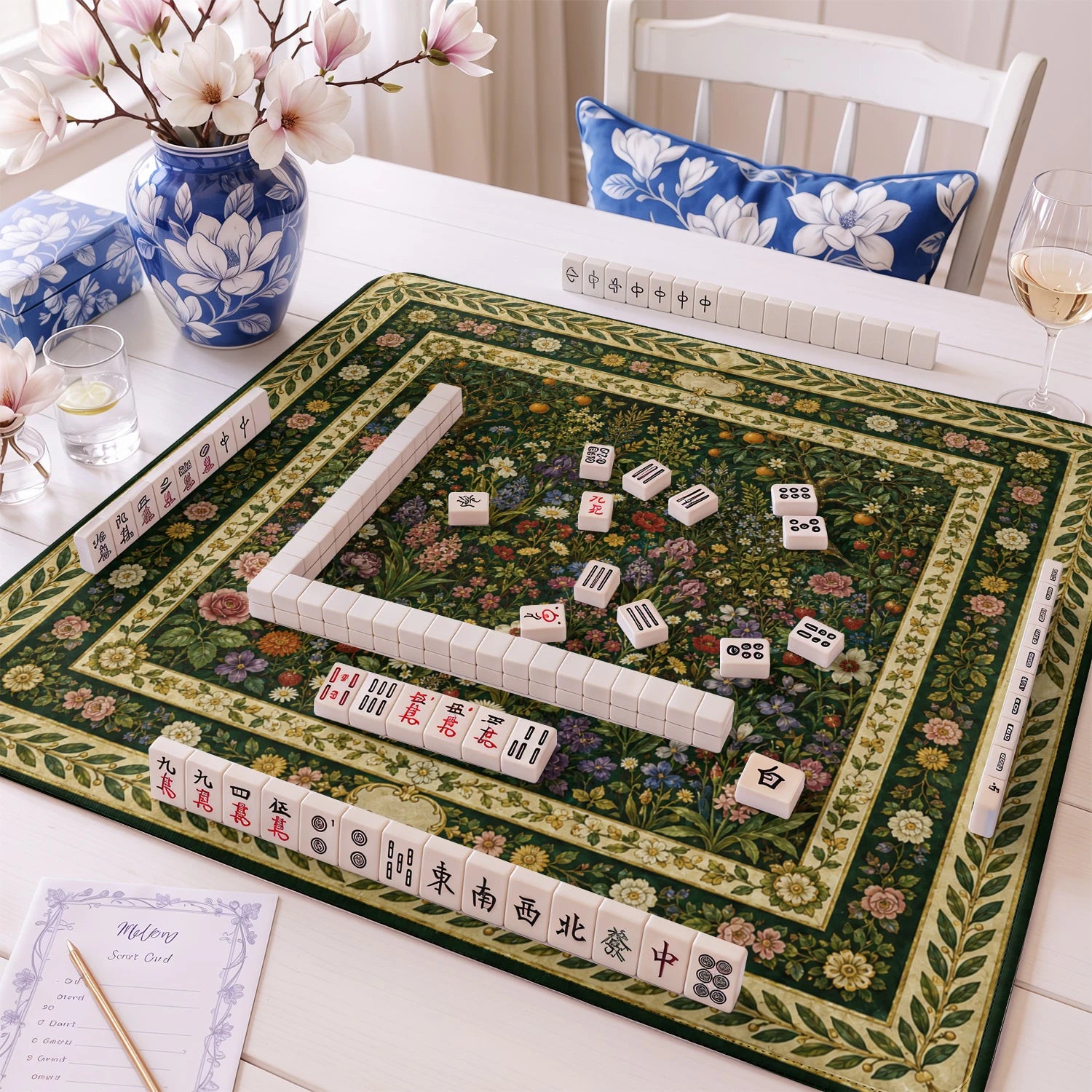 Botanical Meadow Mahjong Mat - Mah Jongg Table Mat