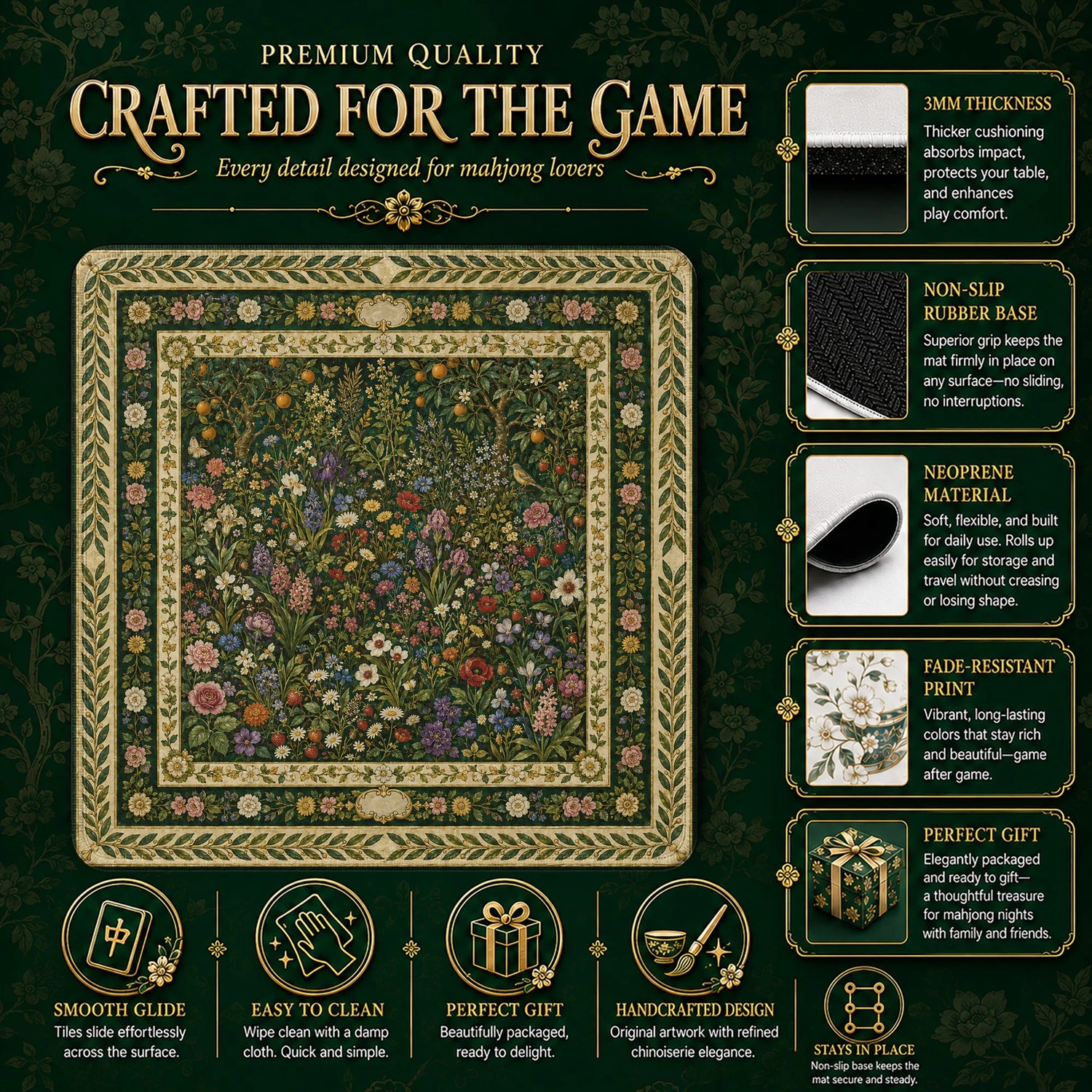 Botanical Meadow Mahjong Mat - Mah Jongg Table Mat