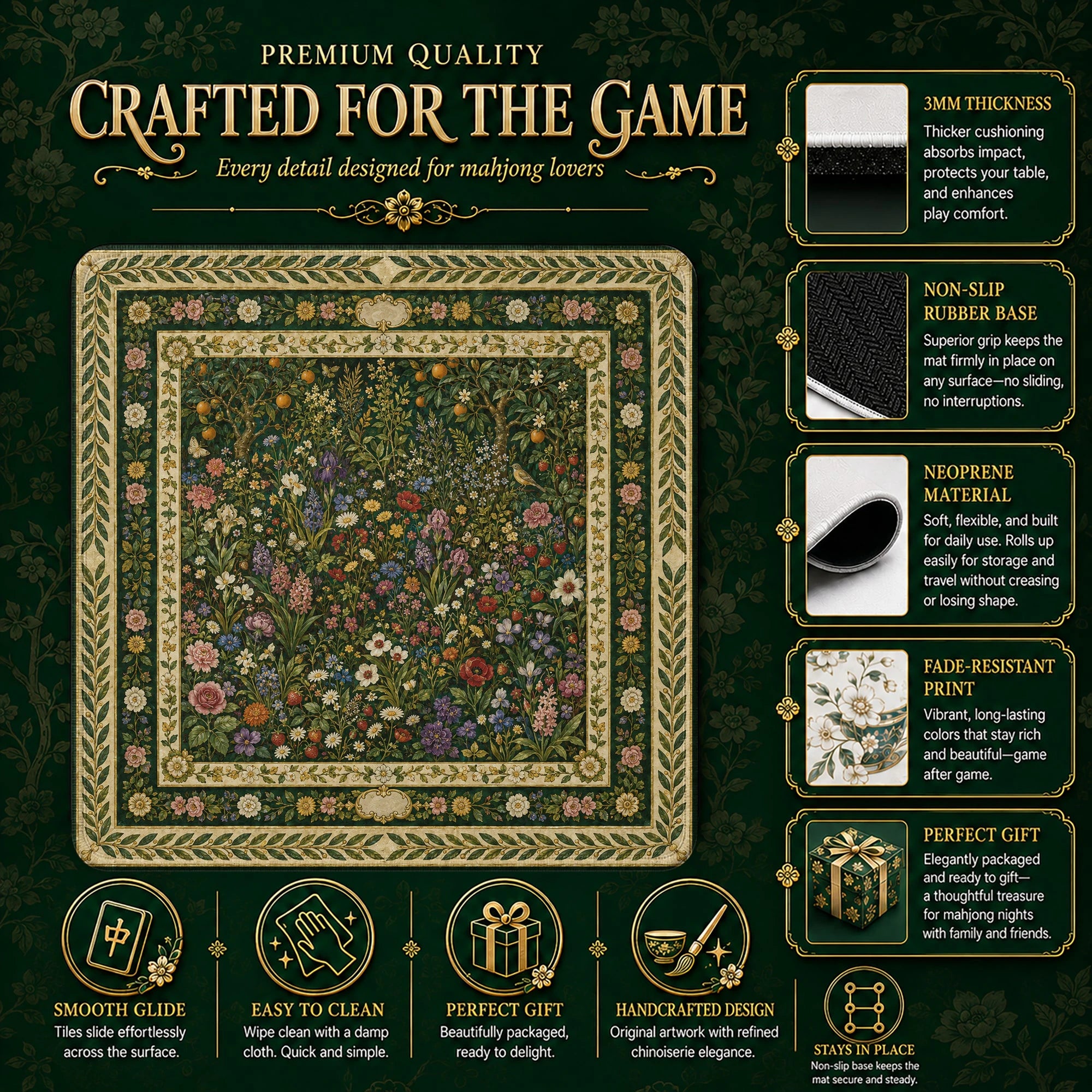 Botanical Meadow Mahjong Mat - Mah Jongg Table Mat