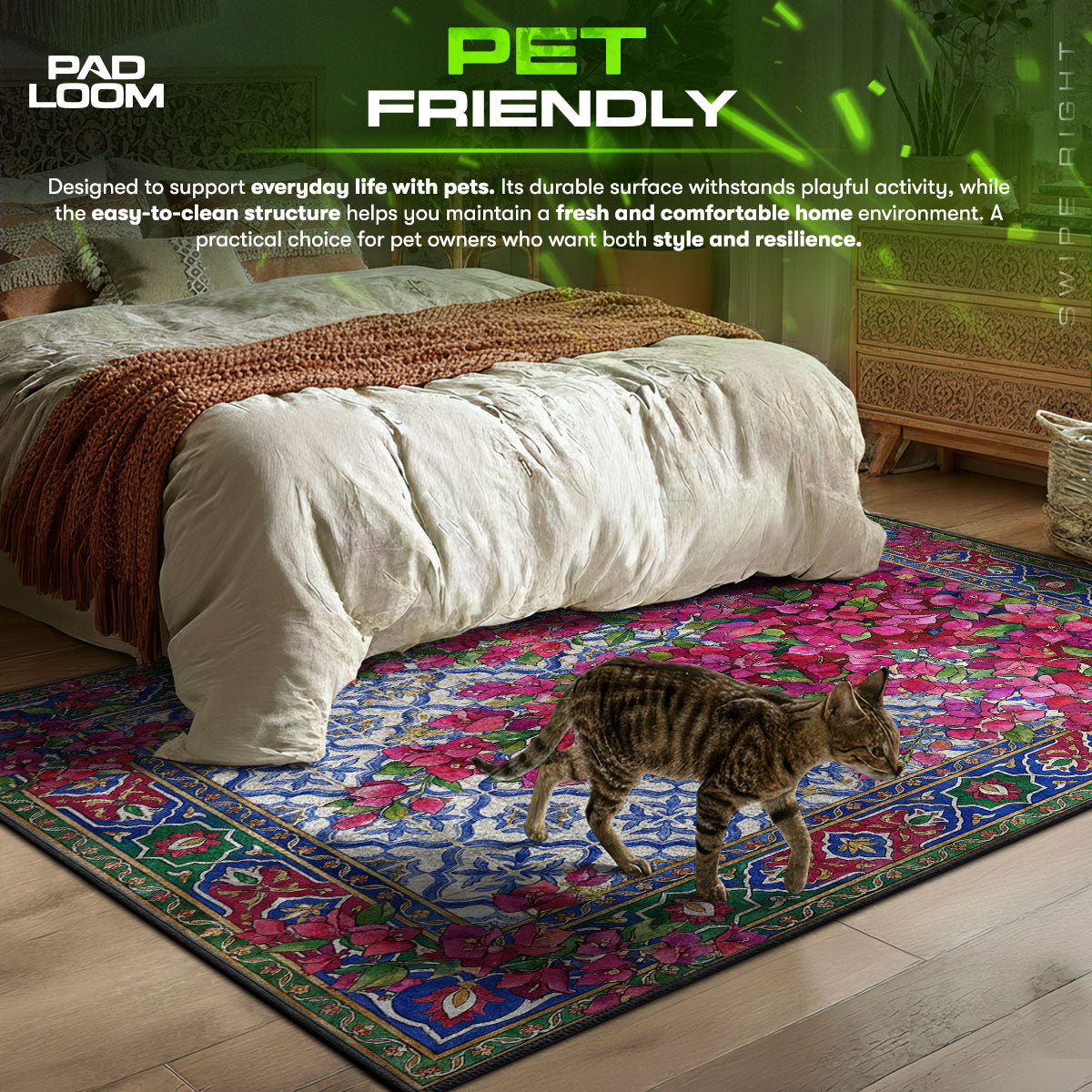 Bougainvillea Cascade themed area rug for home decor fans
