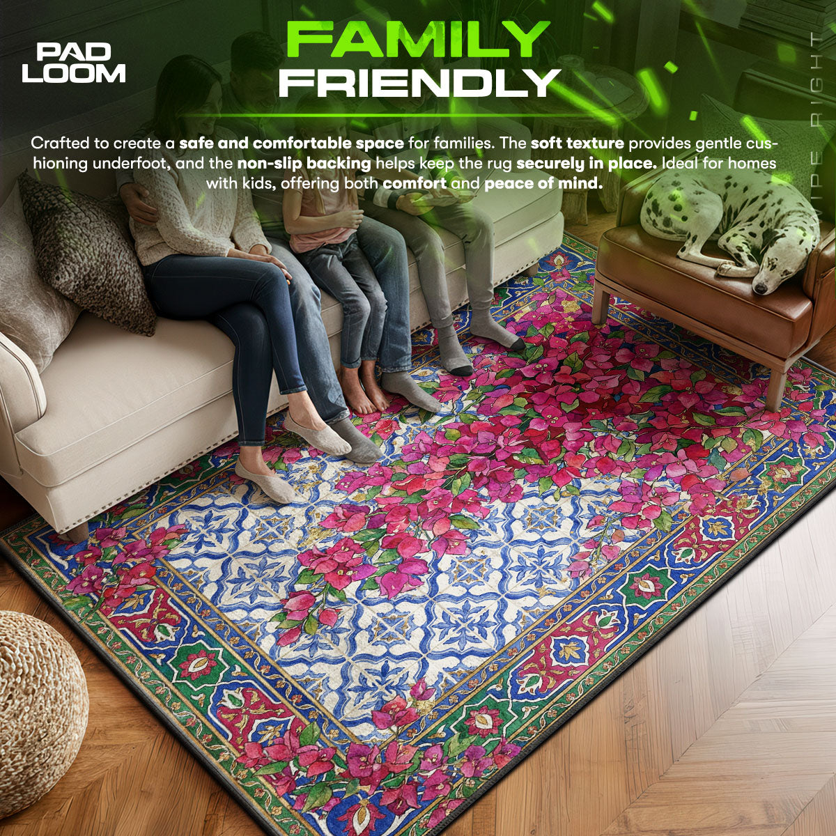 Floor character design printed on rug