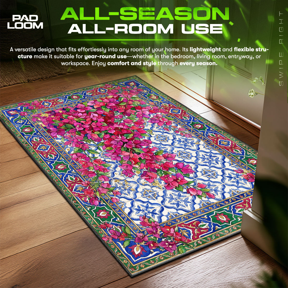 Detailed close-up of Bougainvillea rug pattern