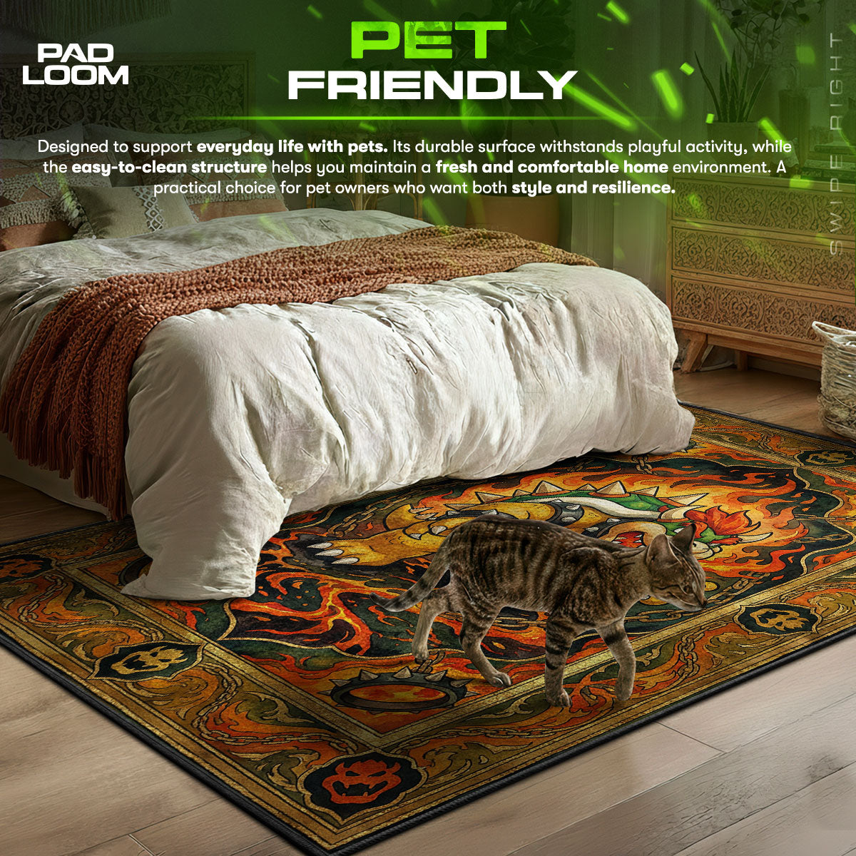 Detailed close-up of Bowser rug pattern