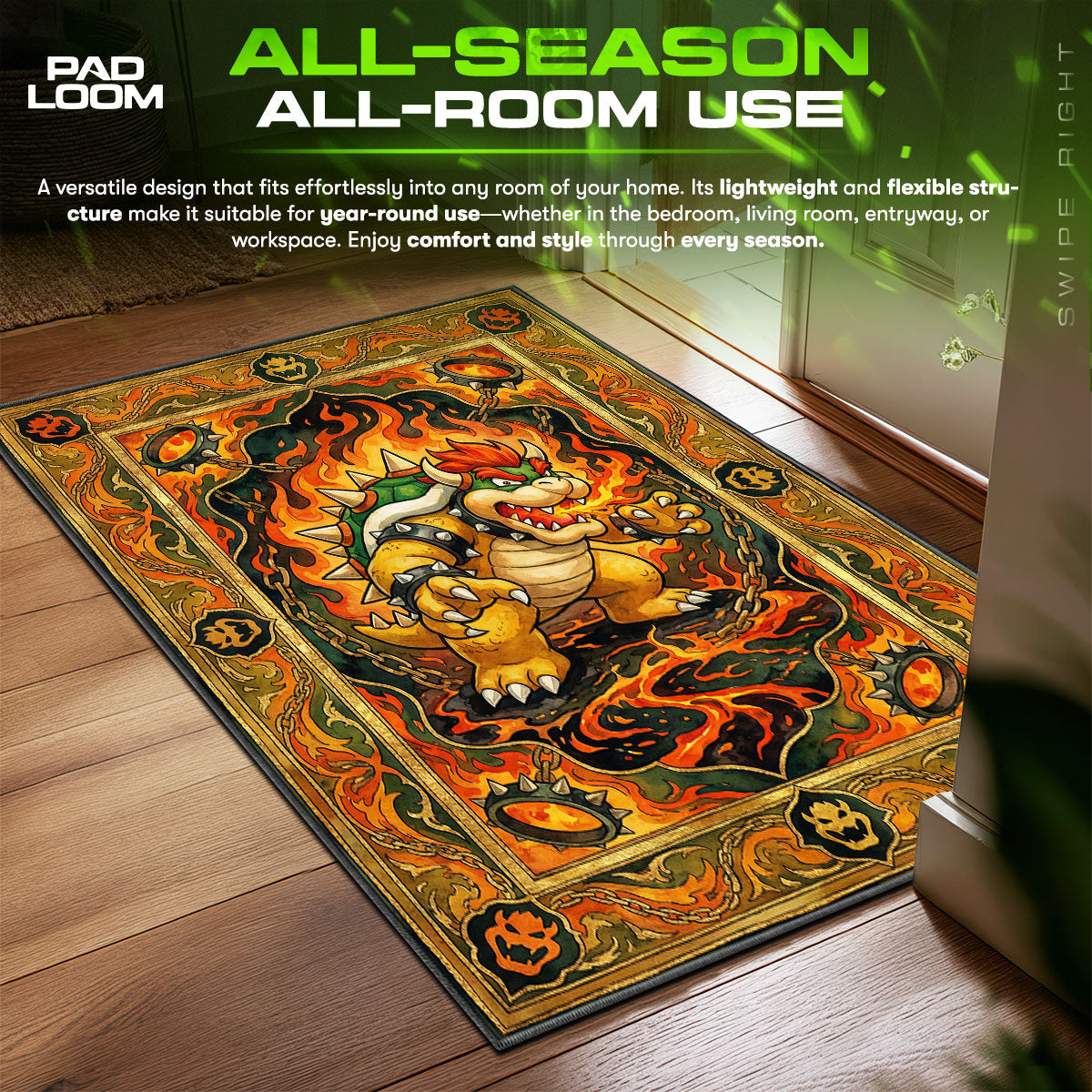 Bowser Inferno Breath Super Mario Chair fan rug — premium quality print