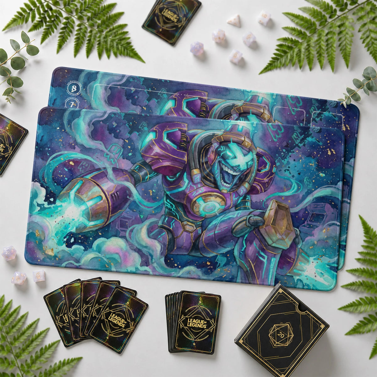 Brand Arcade Riftbound TCG playmat with card zones and score track – LoL game mat