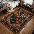 Red Brand of Sacrifice symbol on a dark blue nebula background with Behelit border area rug and floor mat