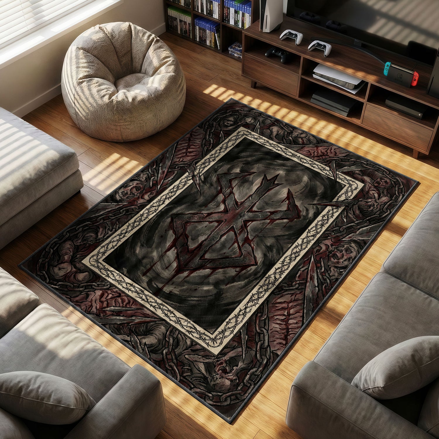 Brand Sacrifice themed area rug for home decor fans