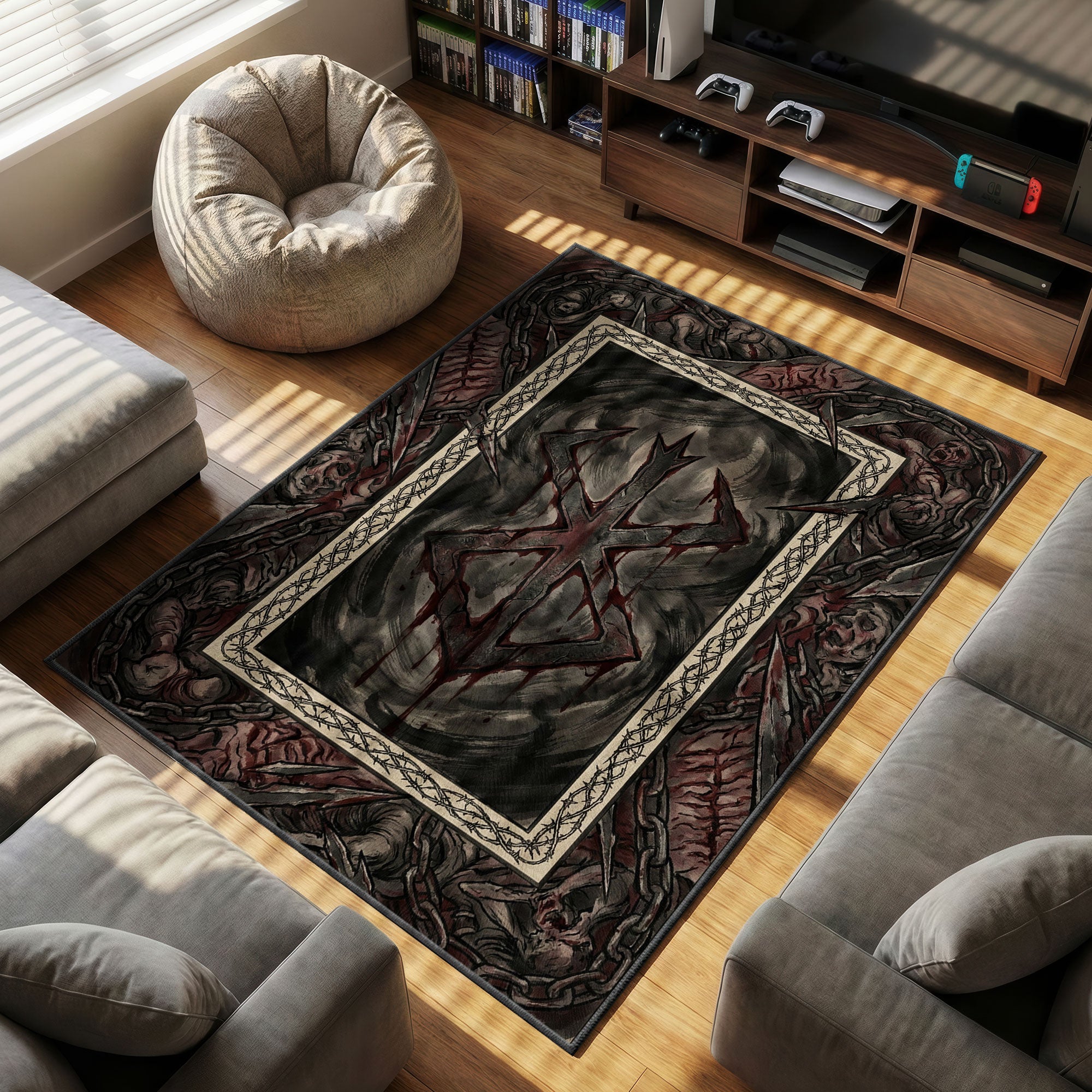 Brand Sacrifice themed area rug for home decor fans