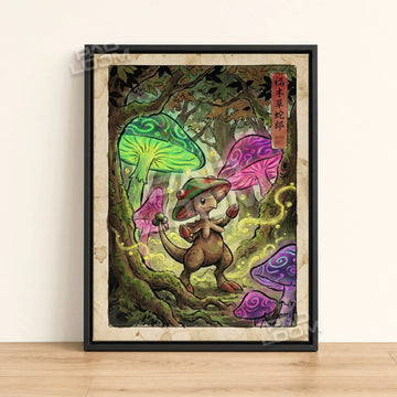 Breloom Mushroom Pokemon poster - framed canvas wall art in a black frame
