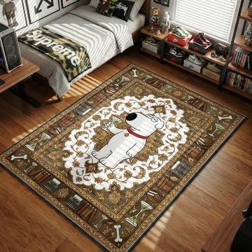 Brian Griffin holding a martini surrounded by typewriters and books ornate traditional Persian art style movie themed area rug and home theater mat